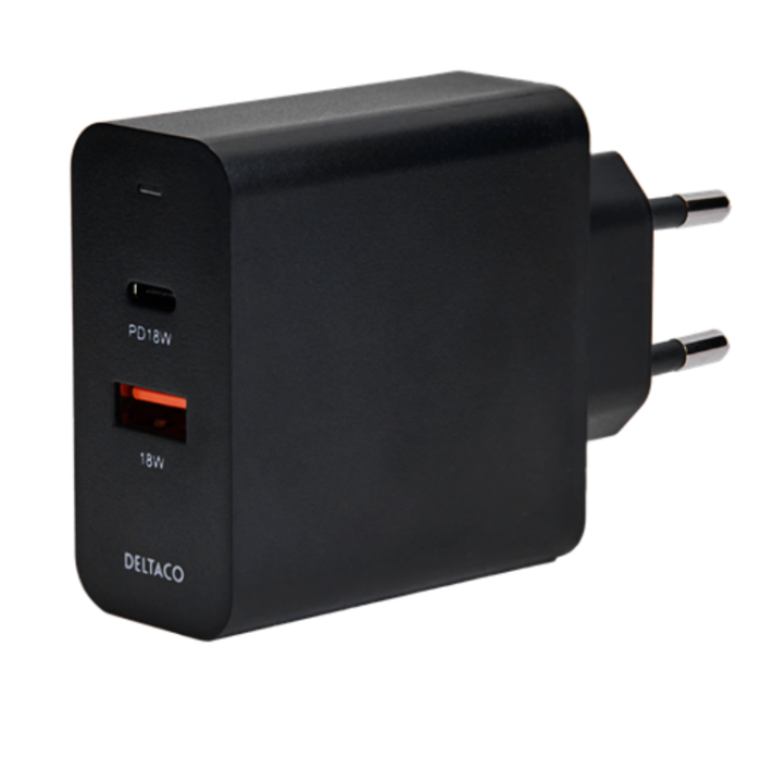 UTGATT1 - Deltaco PD Väggladdare USB-A Till USB-C 36 W - Svart