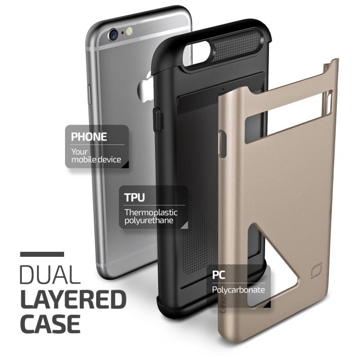 UTGATT5 - Lific Mighty Card Defense Skal till Apple iPhone 6(S) Plus - Guld