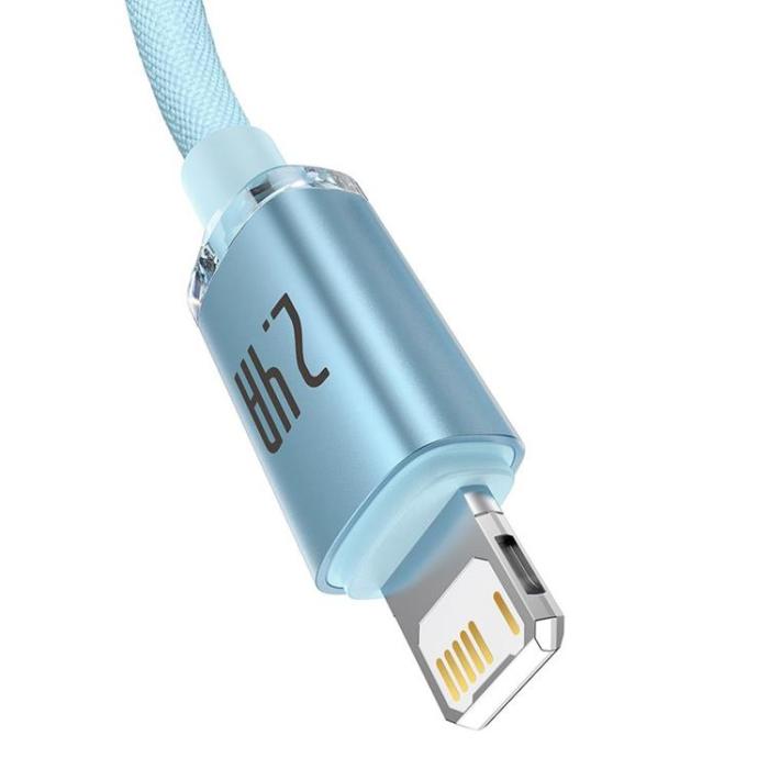 BASEUS - Baseus USB Till Lightning 2m Kabel 2.4A Crystal Shine Sky Blå