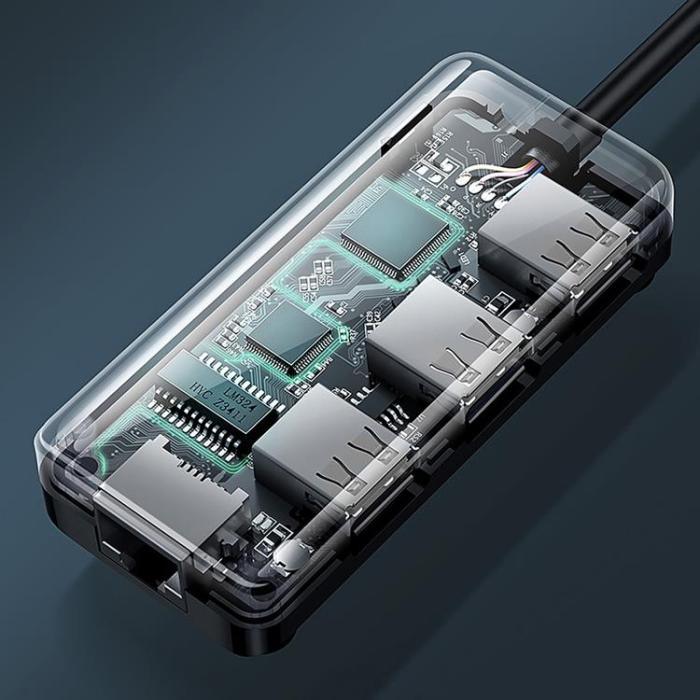 Ugreen - Ugreen Hub 3x USB-A Nätverksadapter RJ45/USB-A 10/100Mbps - Svart