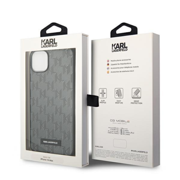 KARL LAGERFELD - Karl Lagerfeld iPhone 14 Plus Skal Saffiano Mono Metal Logo - Grå