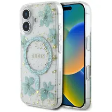 Guess - Guess iPhone 16 Mobilskal MagSafe Resin Flowers - Turkos
