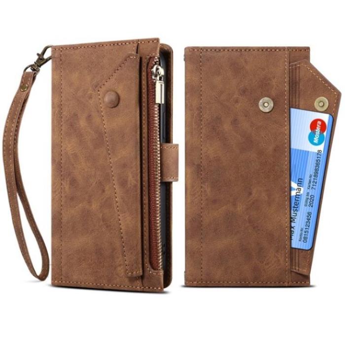 ESEBLE - ESEBLE Google Pixel 6a Plånboksfodral Zippered Kickstand - Brun