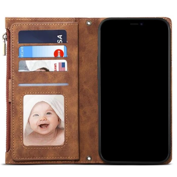 ESEBLE - ESEBLE Google Pixel 6a Plånboksfodral Zippered Kickstand - Brun