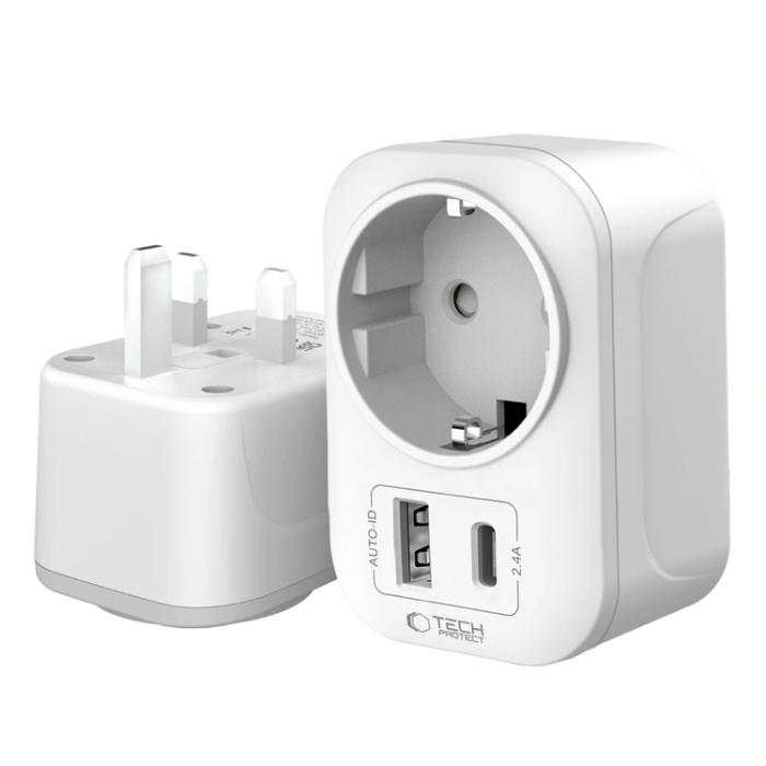 Tech-Protect - Tech-Protect Reseadapter UK till EU TA100 - Vit