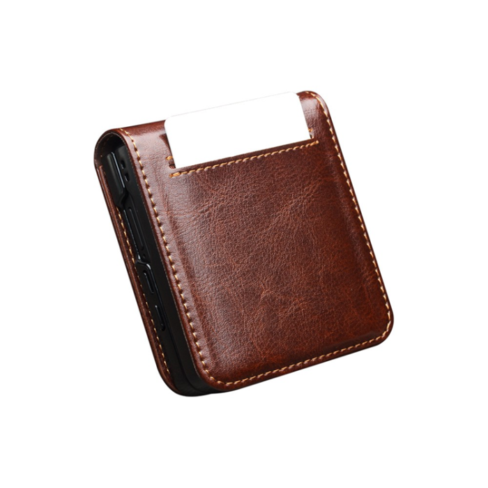 QIALINO - QIALINO Galaxy Z Flip 7 5G Plånboksfodral Äkta Läder - Brun