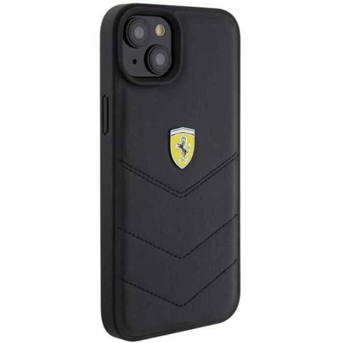 Ferrari - Ferrari iPhone 15 Plus Mobilskal Quilted Metal Logo - Svart