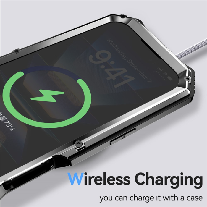 R-JUST - R-JUST iPhone 16 Pro Max Mobilskal med Härdat Glas - Silver