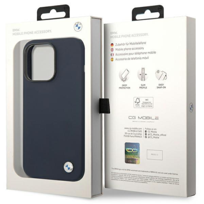 BMW - BMW iPhone 14 Pro Mobilskal Silicone Metal Logo - Marinblå