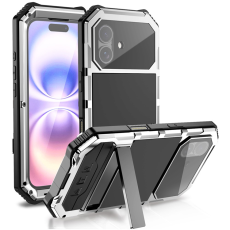 R-JUST - R-JUST iPhone 17 Mobilskal med Härdat Glas Kickstand - Silver
