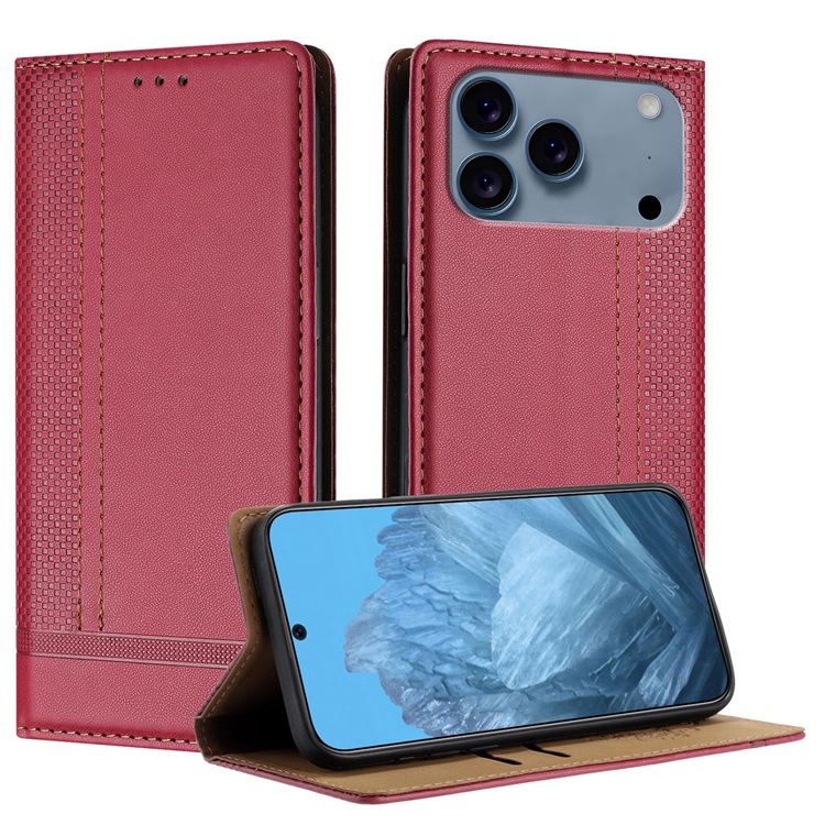 iPhone 17 Pro Plånboksfodral L Shaped Grid Pattern - Röd | 2353 | AlltMobil