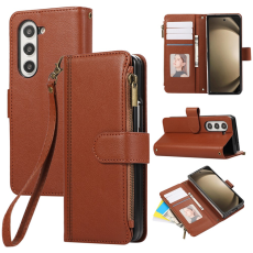 A-One Brand - Galaxy Z Fold7 Plånboksfodral Multi Zipper Läder - Brun
