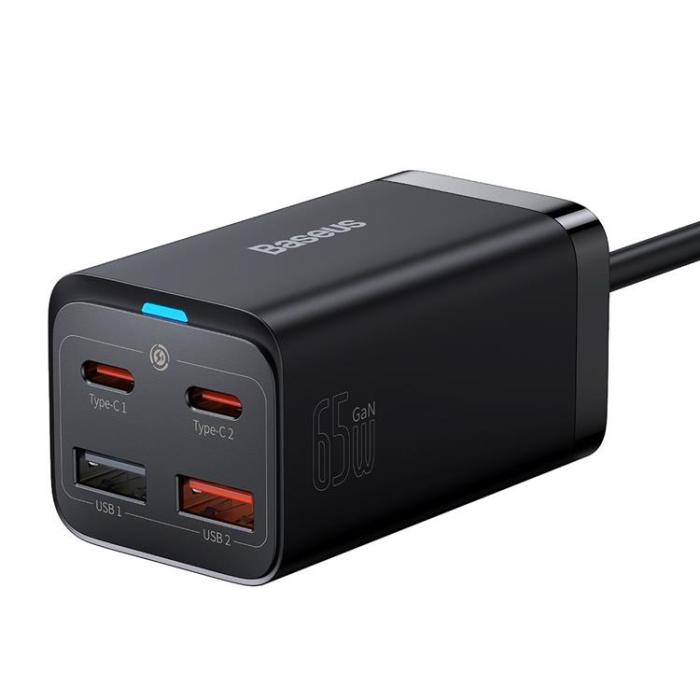 BASEUS - Baseus Väggladdare 2x USB-C/2x USB-A GaN3 65W - Svart