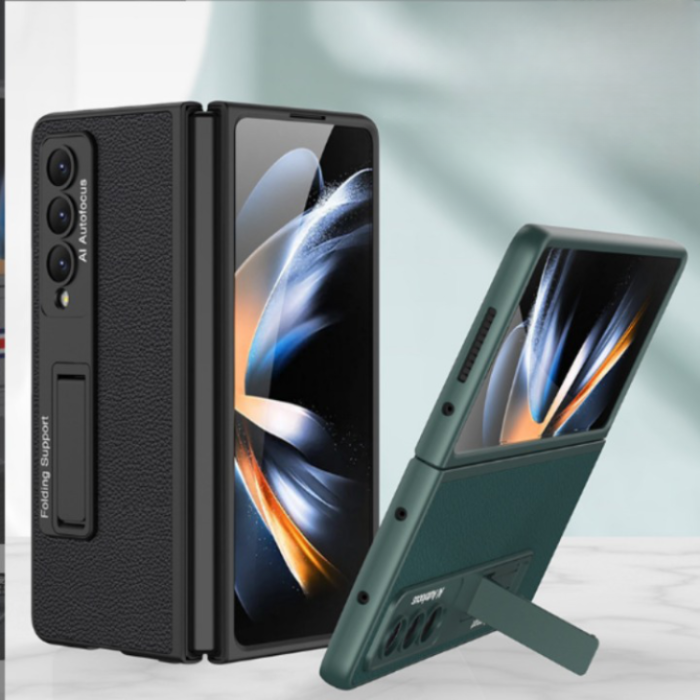 GKK - GKK Galaxy Z Fold 4 Skal Striped Läder- Svart