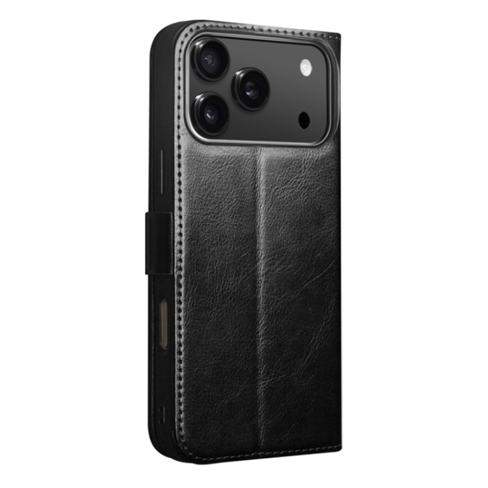 QIALINO - QIALINO iPhone 17 Pro Plånboksfodral Äkta Läder - Svart