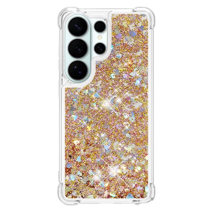 OEM - Mobilskal till Samsung Galaxy S26 Ultra TPU Glittrande Stötsäker Guld / Hjärtar