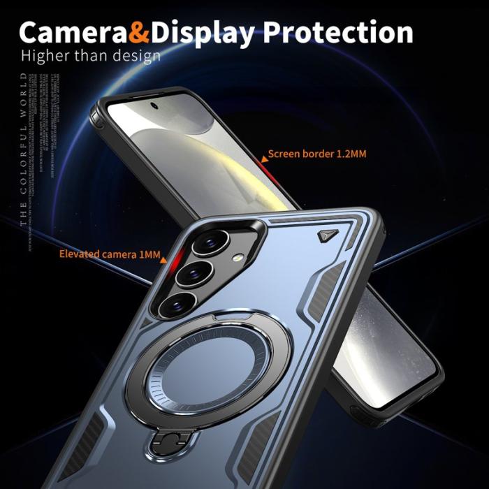 N/A - Mobilskal till Samsung Galaxy S25/S24 Plast Militärskydd Kickstand - Blå