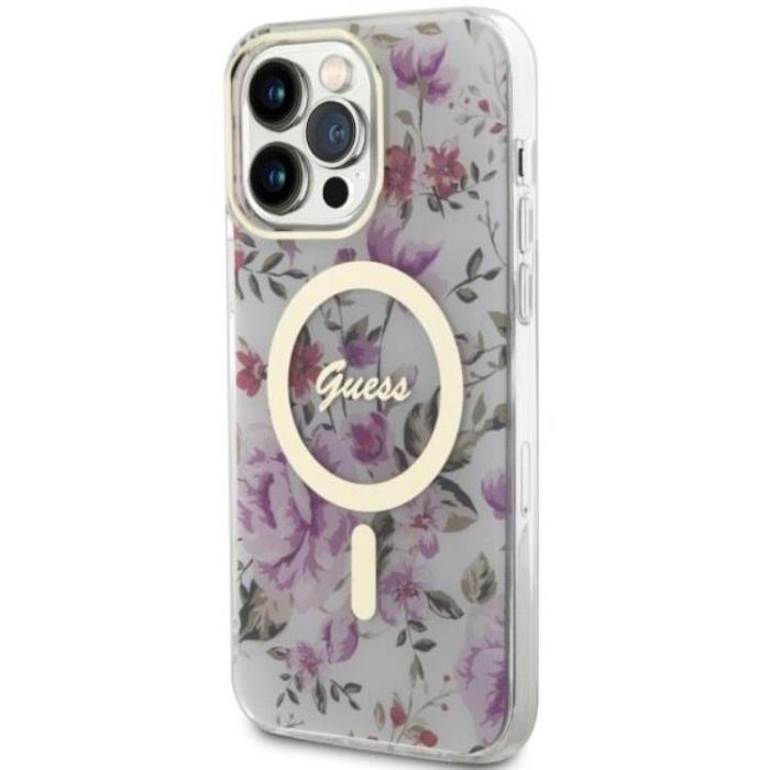 Guess - Guess iPhone 14 Pro Max Mobilskal MagSafe Flower - Transparent