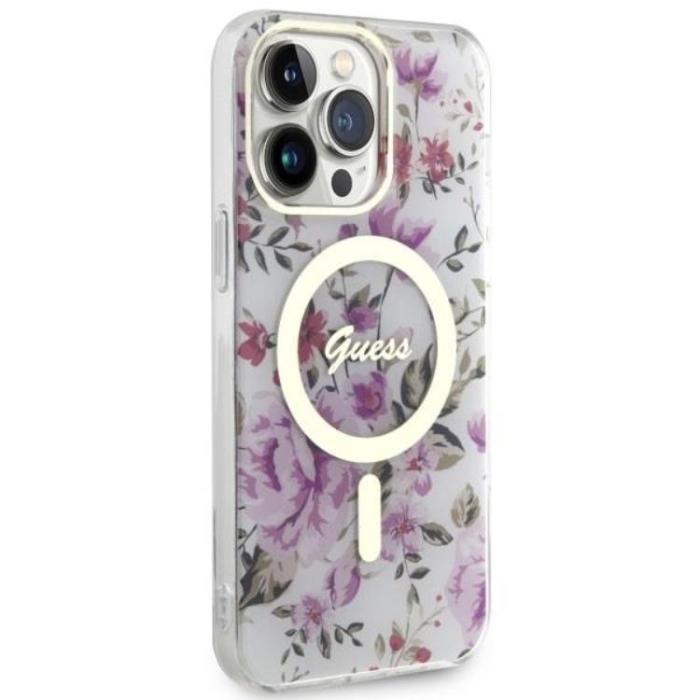 Guess - Guess iPhone 14 Pro Max Mobilskal MagSafe Flower - Transparent