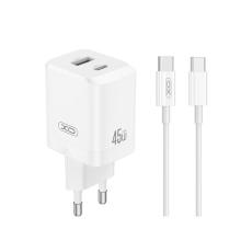 XO - XO Snabbladdare 45W USB-A - USB-C Med USB-C - USB-C Kabel Vit
