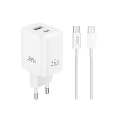 XO - XO Snabbladdare 45W USB-A - USB-C Med USB-C - USB-C Kabel Vit