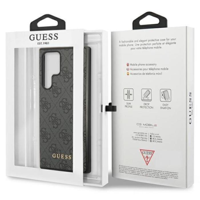 Guess - Guess Galaxy S23 Ultra Skal Metall Gold Logo - Grå
