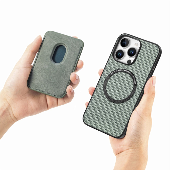 A-One Brand - iPhone 16 Pro Max Mobilskal korthållare Carbon Fiber - Grön