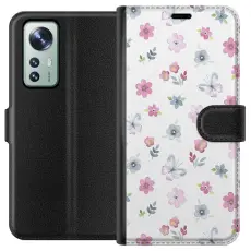 Gustaf - Pl&aring;nboksfodral till Xiaomi 12 med Blommor och fj&auml;rillar