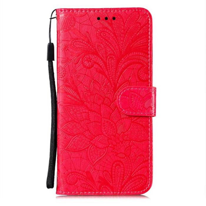 OEM - Samsung Galaxy S26 Plånboksfodral Spetsblommor Konstläder Flip - Röd