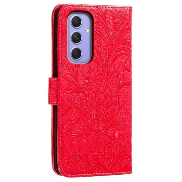 OEM - Samsung Galaxy S26 Plånboksfodral Spetsblommor Konstläder Flip - Röd