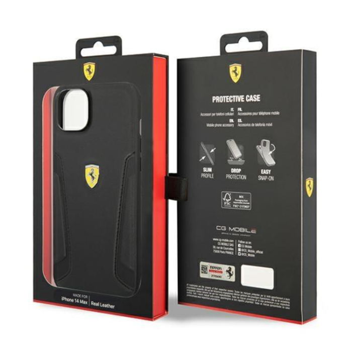 Ferrari - Ferrari iPhone 14 Plus Skal Läder Stamp Sides - Svart