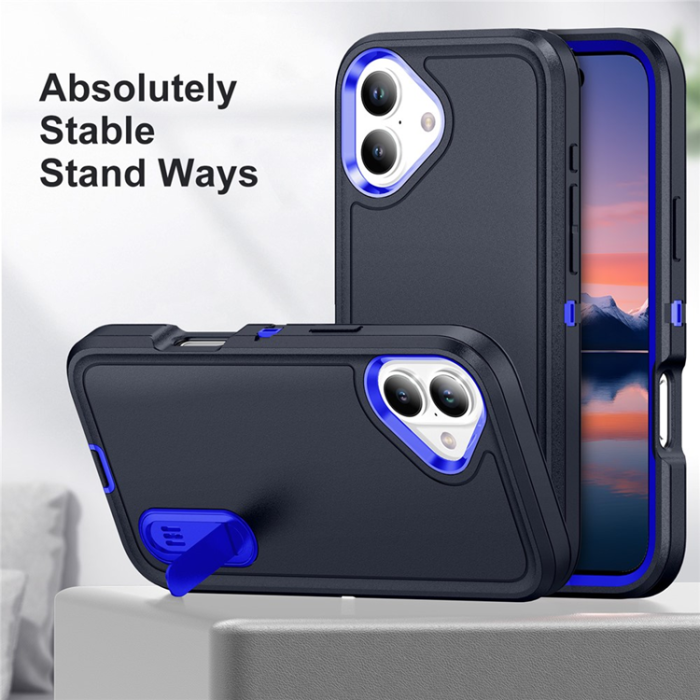 A-One Brand - iPhone 17 Mobilskal Kickstand Silikon - Mörkblå/Sapphire