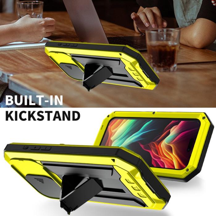 R-JUST - R-JUST Mobilskal till iPhone 15 Pro med Kickstand i Silikon och Metall - Gul