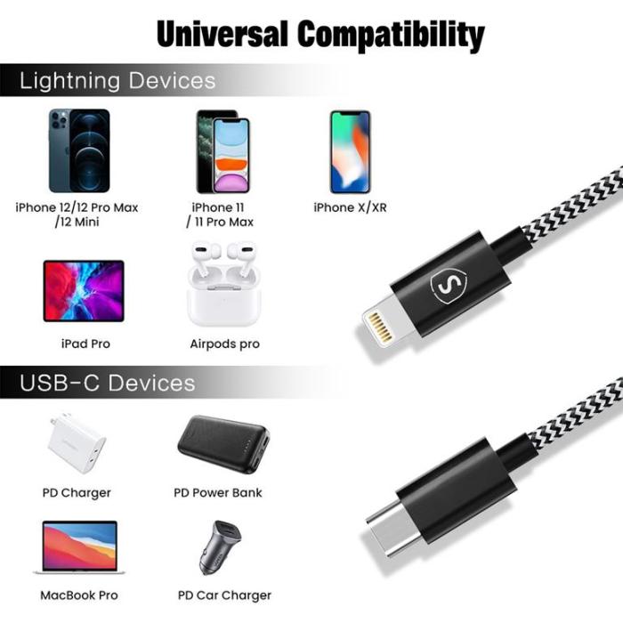 SiGN - SiGN Skin USB-C till Lightning kabel 2.1A, 0.25m - Svart/Vit