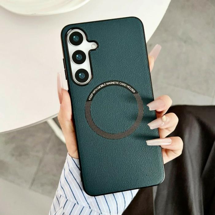 OEM - Mobilskal för Samsung Galaxy S26 Magnetiskt Konstläder + PC - Grön