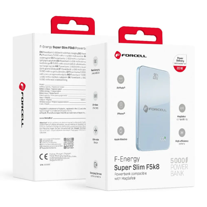 Forcell - Forcell Powerbank 5000 mAh Magsafe 15W Superslim - Blå