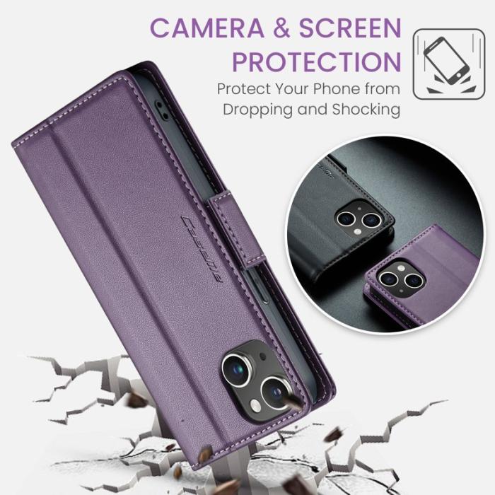 Caseme - CASEME iPhone 14 Plus Plånboksfodral Konstläder RFID-Skydd Lila