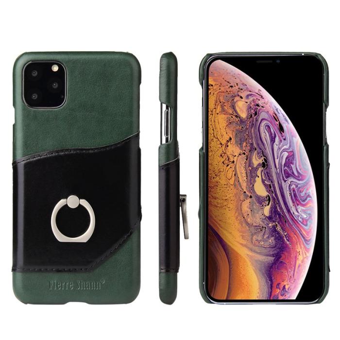 FIERRE SHANN - FIERRE SHANN Mobilskal till iPhone 11 Pro Max Äkta läder - Grön/Svart