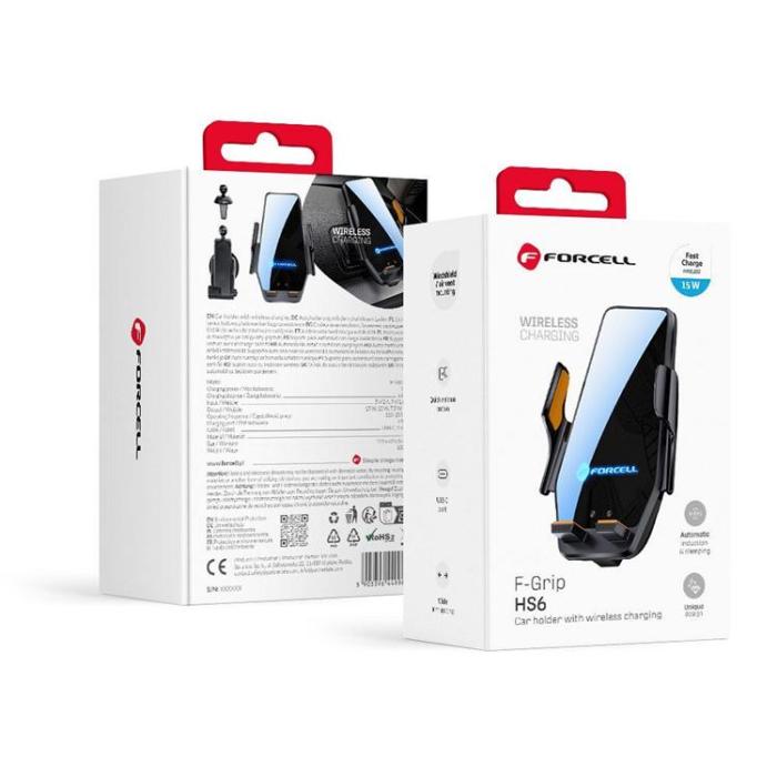 Forcell - Forcell Bilhållare till Luftventil med 15W Trådlös Laddning HS6 - Svart