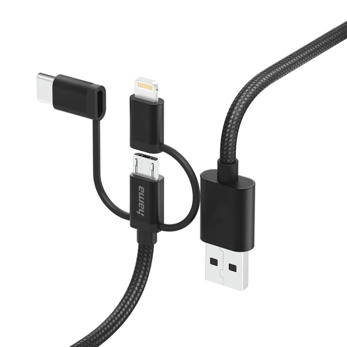 Hama - HAMA 3in1 USB-A till USB-C/Micro-USB/Lightning Kabel 1.5m - Svart