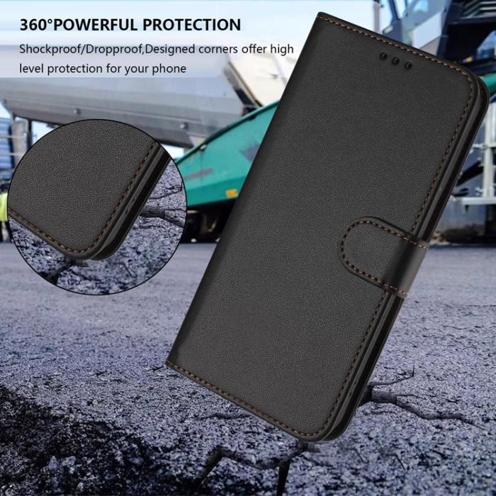 A-One Brand - iPhone 15 Pro Plånboksfodral Läder med Handledsrem - Svart