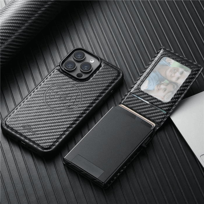 SUTENI - SUTENI iPhone 14 Pro Mobilskal Magsafe Korthållare Carbon Fiber