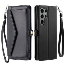 OEM - Samsung Galaxy S26 Ultra Fodral &Auml;kta L&auml;der Med Handrem - Svart