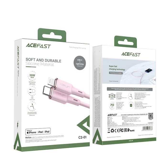 UTGATT1 - Acefast USB-C Till Lightning Kabel 30W 1.2m - Rosa