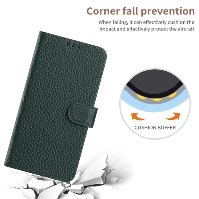 A-One Brand - Galaxy XCover 7 Pro Plånboksfodral Äkta Läder Litchi - Grön