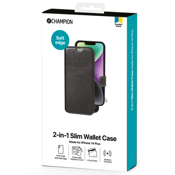 Champion - CHAMPION iPhone 14 Plus Plånboksfodral Slim 2-in-1 - Svart
