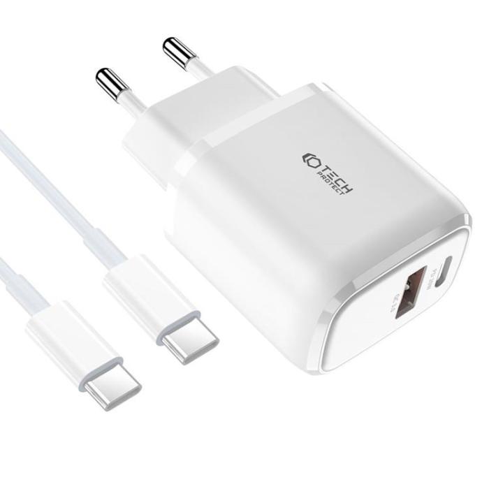 Tech-Protect - Tech-Protect Väggladdare 20W, Type-C Kabel - Vit