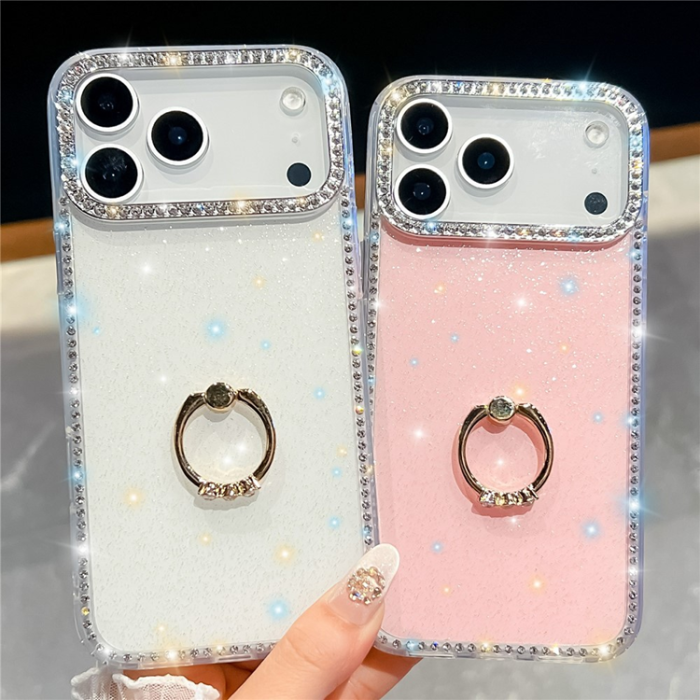 A-One Brand - iPhone 17 Pro Max Mobilskal Rhinestone Edge Ring Kickstand