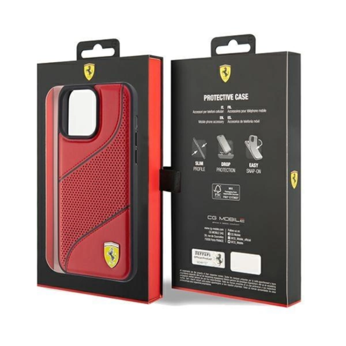 Ferrari - Ferrari iPhone 15 Pro Mobilskal Perforated Waves Metal Logo - Röd