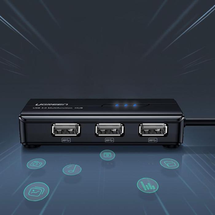Ugreen - Ugreen Hub 3x USB-A Nätverksadapter RJ45/USB-A 10/100Mbps - Svart